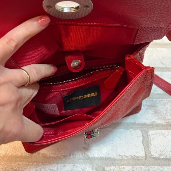 Clements Ribeiro Black Label Red Leather Crossbody Bag Purse - Picture 3 of 11